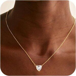 ⚡Necklace for Women Heart Zirconia Necklace 14K Gold Plated Cute Gold Jewelry